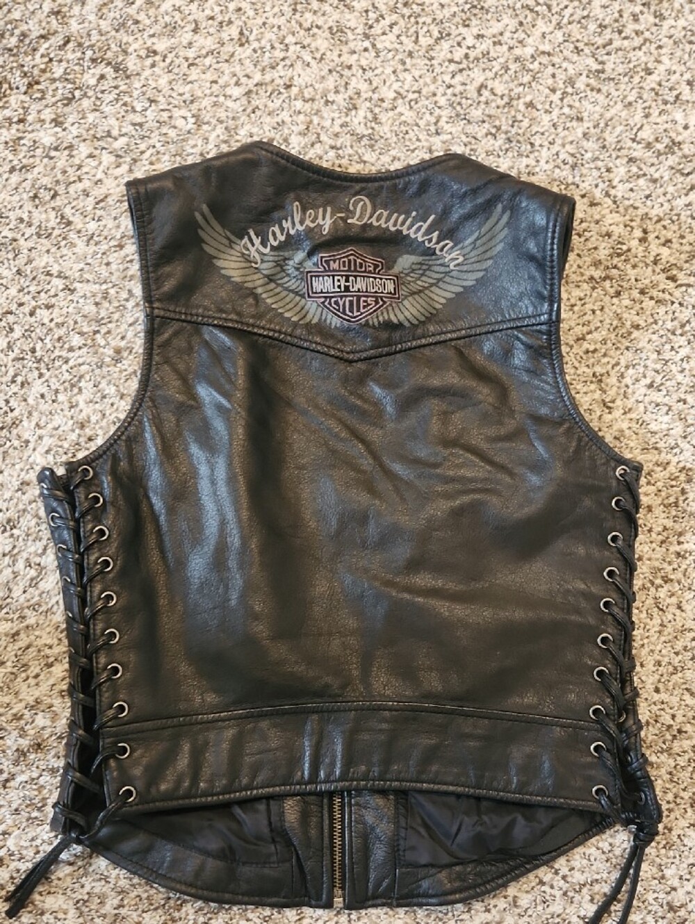Harley-Davidson Women's Black Leather Lace-Side Riding Vest EUC - Picture 6 of 10